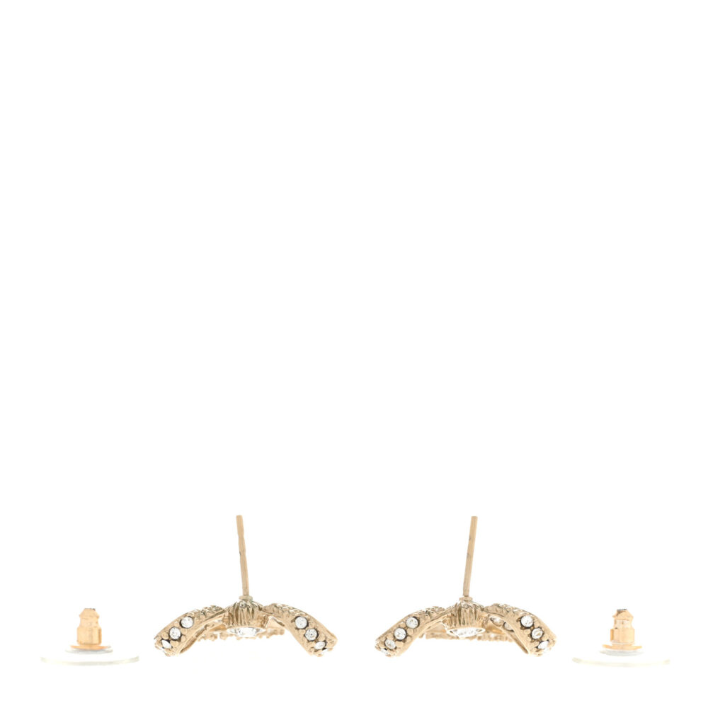 Crystal CC Bow Drop Earrings Gold - Image 2