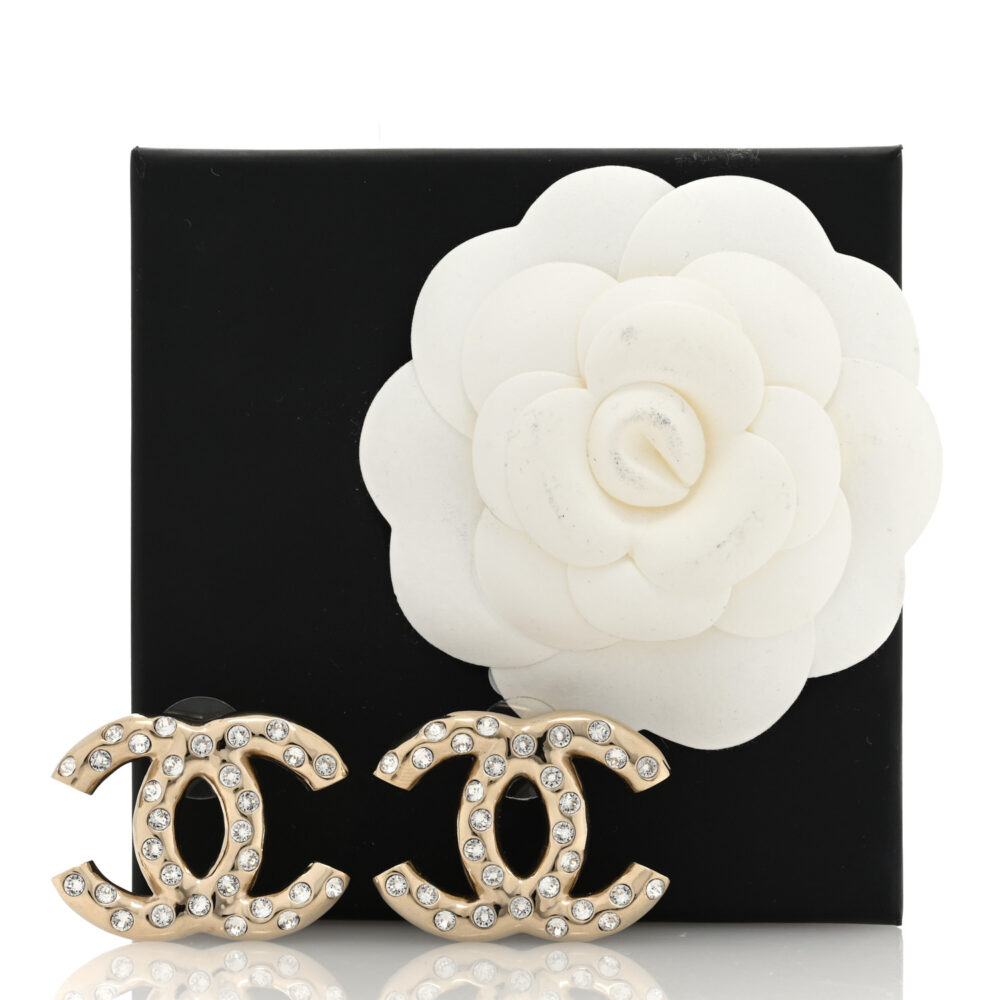 Metal Crystal CC Earrings Gold
